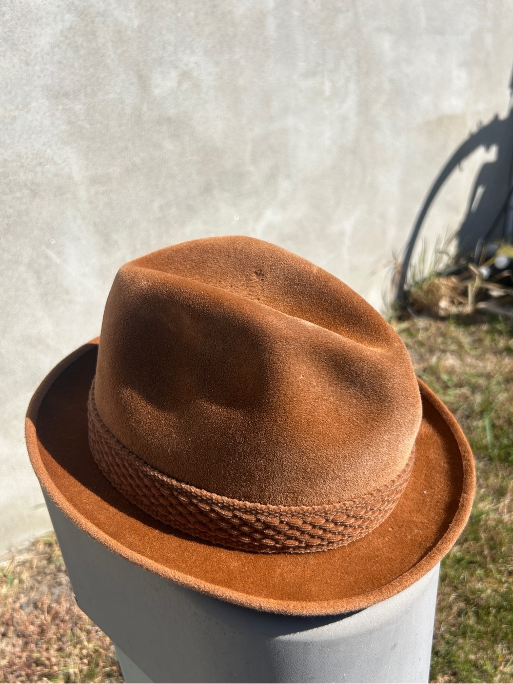 Vintage Canadian Velour Brown Felt Fedora Hat with Braided Band Size 7
